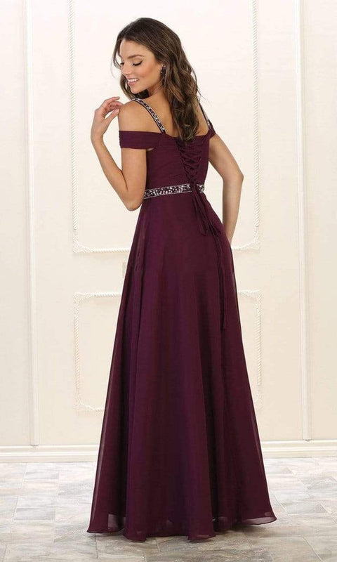 Embellished Cold Shoulder Knotted A-Line Gown - May Queen MQ1515