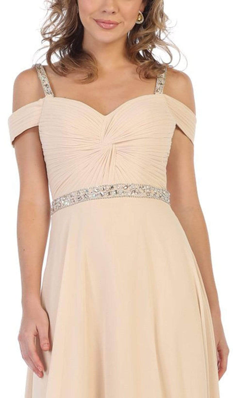 Embellished Cold Shoulder Knotted A-Line Gown - May Queen MQ1515