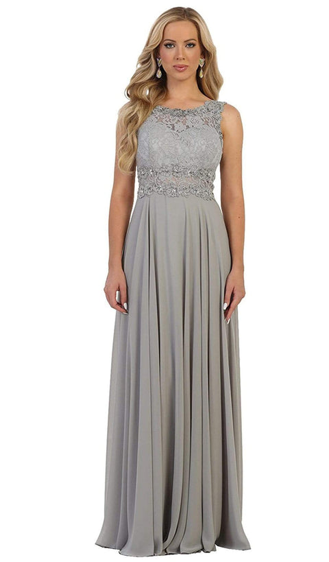 Beaded Lace Scoop Prom Dress - May Queen MQ1539