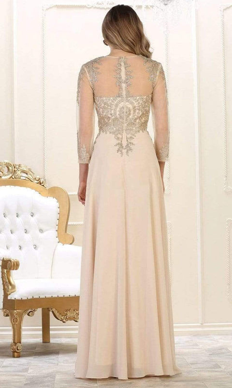 Embroidered Long Sleeve Sheath Dress - May Queen MQ1549