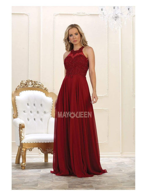 Embroidered Halter Neck A-line Dress - May Queen MQ1557