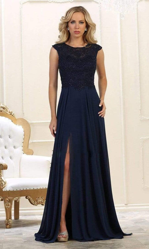 Bateau A-Line Dress with Slit - May Queen MQ1563B