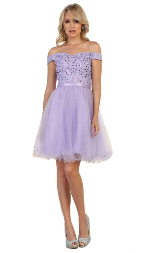 Off Shoulder Beaded Tulle Cocktail Dress - May Queen MQ1565