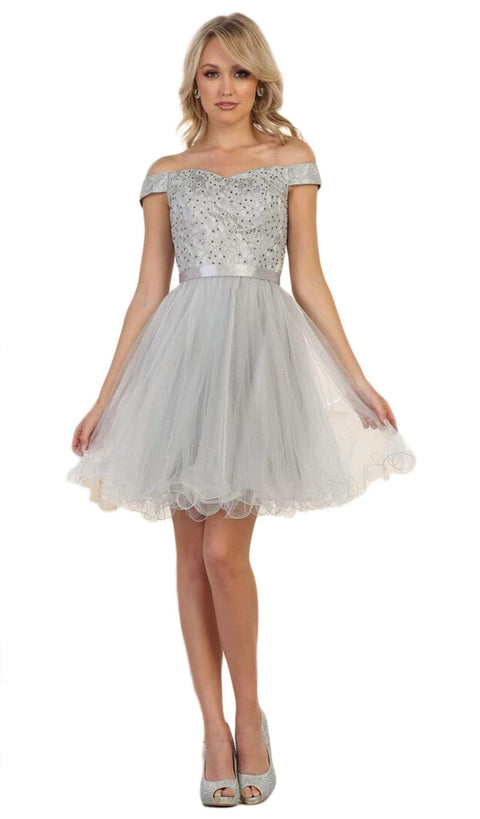 Off Shoulder Beaded Tulle Cocktail Dress - May Queen MQ1565