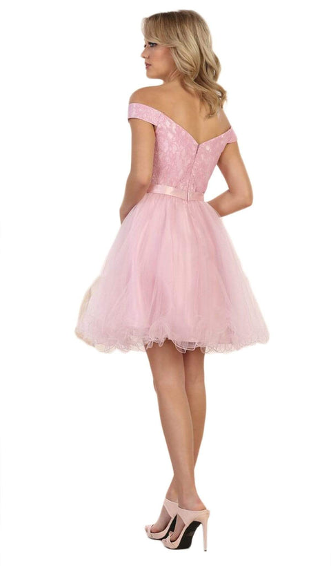 Off Shoulder Beaded Tulle Cocktail Dress - May Queen MQ1565