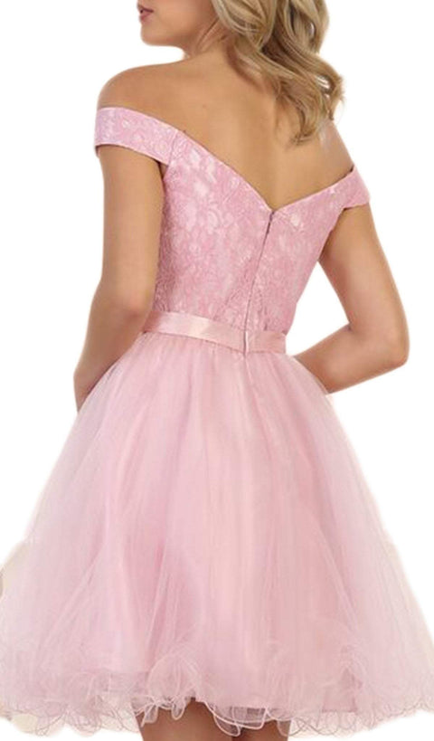 Off Shoulder Beaded Tulle Cocktail Dress - May Queen MQ1565