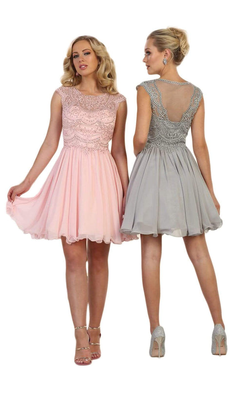 Scallop Beaded Lace Applique Cocktail Dress - May Queen MQ1567