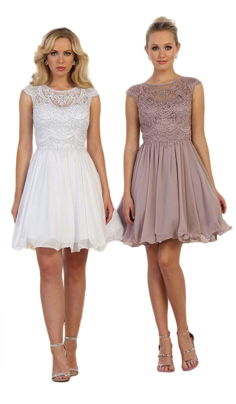 Scallop Beaded Lace Applique Cocktail Dress - May Queen MQ1567