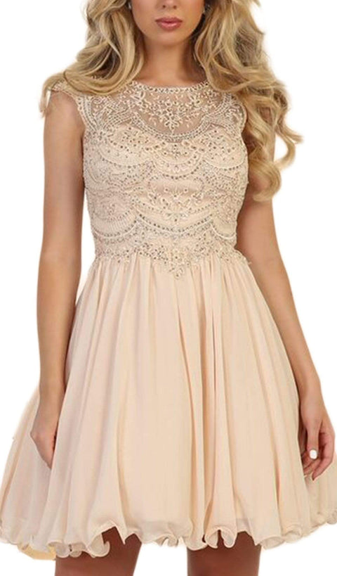 Scallop Beaded Lace Applique Cocktail Dress - May Queen MQ1567