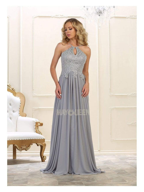 Embroidered Halter A-line Dress - May Queen MQ1569