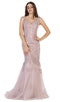 Embroidered V-neck Mermaid Dress With Train - May Queen MQ1598