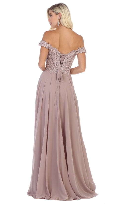 Floral Appliqued Off-Shoulder Dress - May Queen MQ1602B