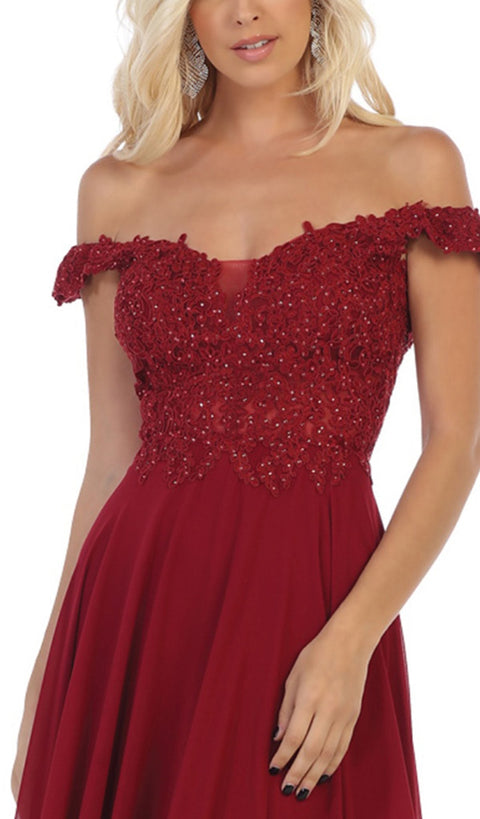 Floral Appliqued Off-Shoulder Dress - May Queen MQ1602B