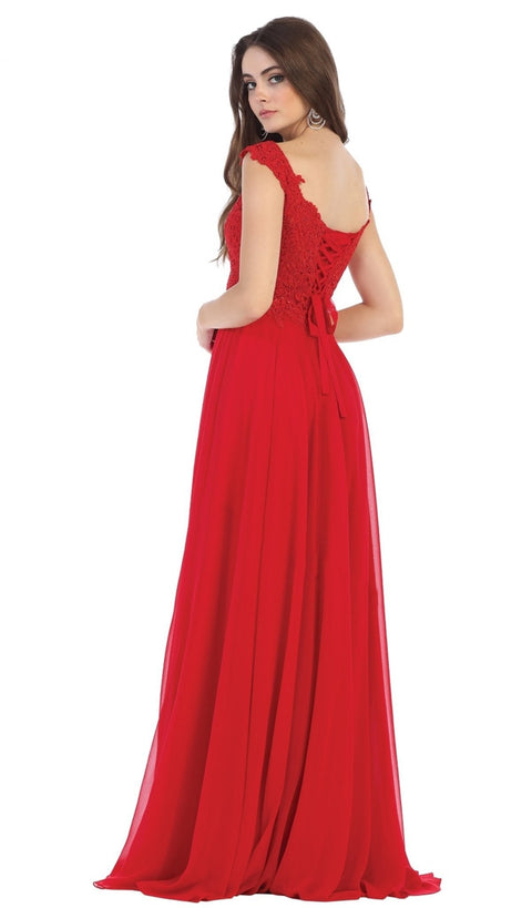 Floral Appliqued Off-Shoulder Dress - May Queen MQ1602B