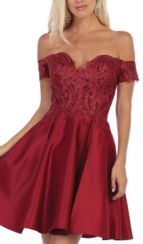 Embellished Plunging Off-Shoulder A-line Dress - May Queen MQ1634