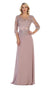 Illusion Quarter Sleeve Appliqued Sheath Gown - May Queen MQ1637