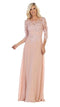 Illusion Quarter Sleeve Appliqued Sheath Gown - May Queen MQ1637