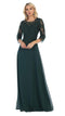 Illusion Quarter Sleeve Appliqued Sheath Gown - May Queen MQ1637