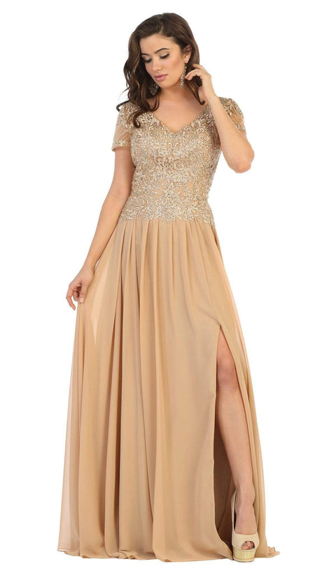 Embellished V-neck A-line Dress - May Queen MQ1638