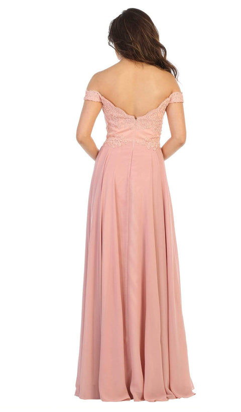 Embroidered Off-Shoulder A-Line Dress - May Queen MQ1644B