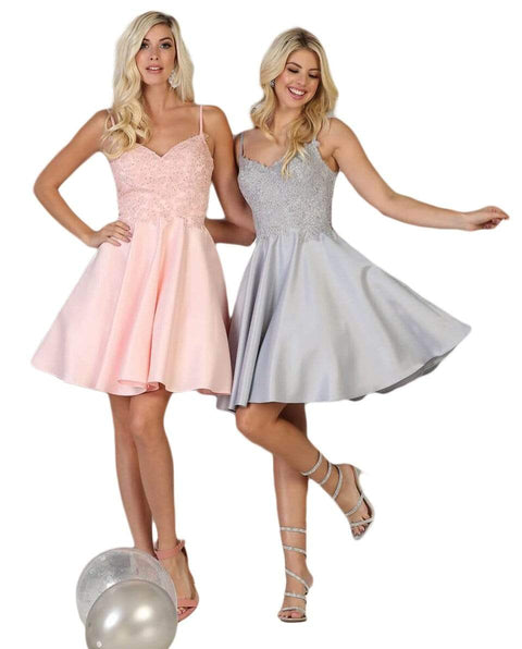 Beaded Lace V-Neck A-Line Short Party Dress - May Queen MQ1652