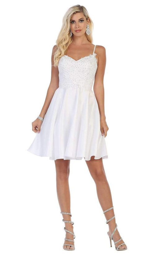 Beaded Lace V-Neck A-Line Short Party Dress - May Queen MQ1652