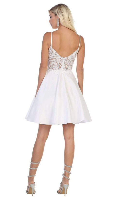 Beaded Lace V-Neck A-Line Short Party Dress - May Queen MQ1652