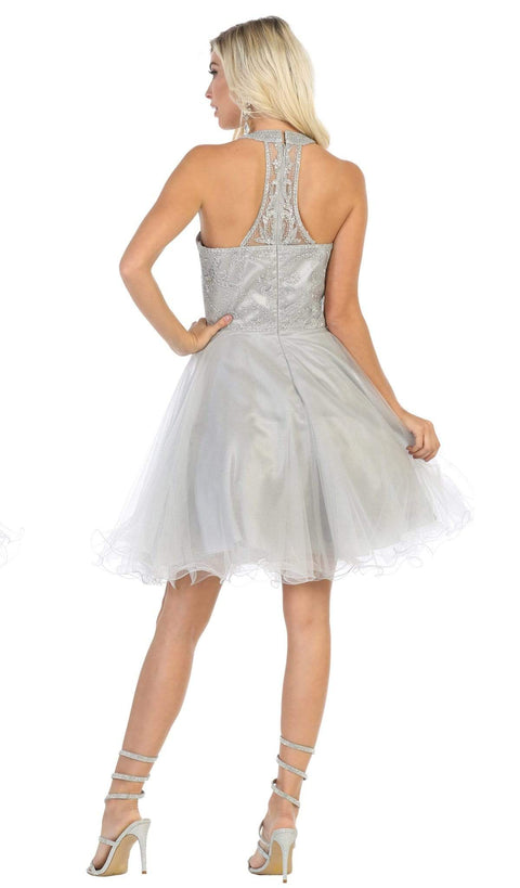 Halter Neck Embroidery Embellished Cocktail Dress - May Queen
