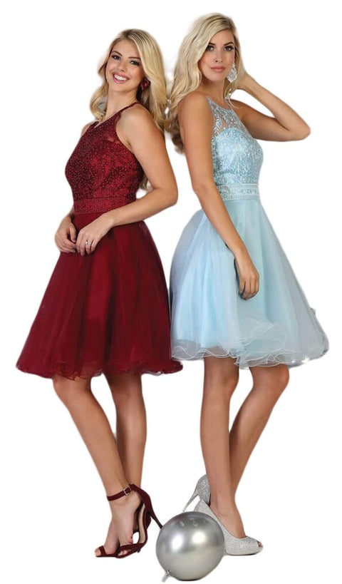 Lace Applique Illusion Scoop Neck Cocktail Dress - May Queen MQ1658