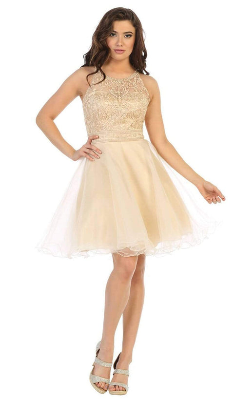 Lace Applique Illusion Scoop Neck Cocktail Dress - May Queen MQ1658