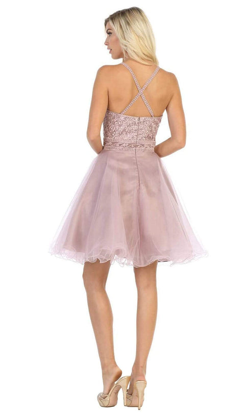 Lace Applique Illusion Scoop Neck Cocktail Dress - May Queen MQ1658