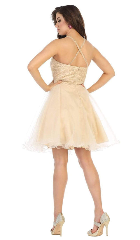Lace Applique Illusion Scoop Neck Cocktail Dress - May Queen MQ1658