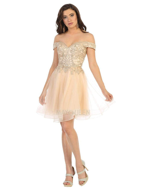 Bead-Appliqued Off Shoulder Tulle Dress - May Queen MQ1659