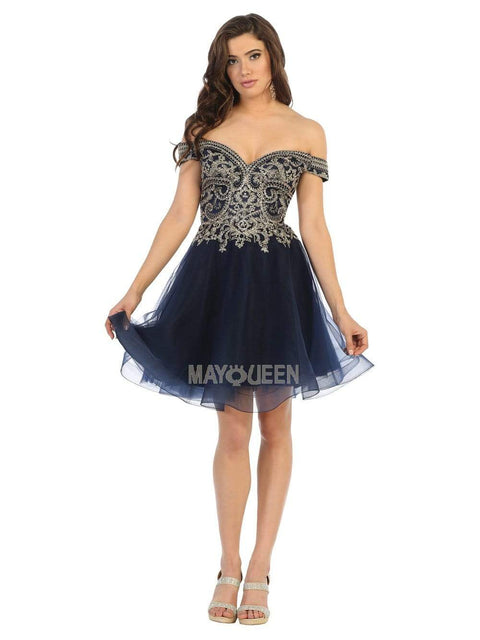 Bead-Appliqued Off Shoulder Tulle Dress - May Queen MQ1659
