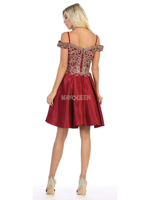 Gilt-Appliqued Off Shoulder A-Line Dress - May Queen MQ1661