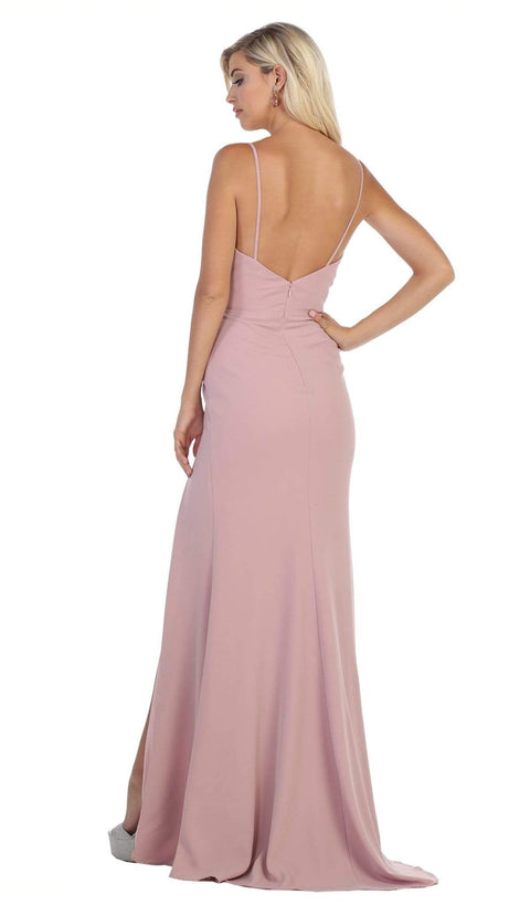 Draping Surplice Bodice High Slit Gown - May Queen MQ1666
