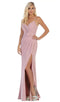 Draping Surplice Bodice High Slit Gown - May Queen MQ1666