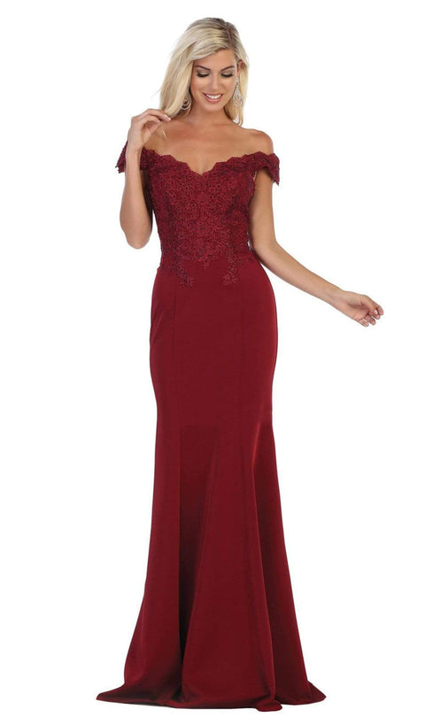 Embellished Plunging Off-Shoulder Trumpet Dress - May Queen