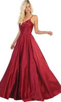 Spaghetti Straps Corset Back Long Satin Gown - May Queen MQ1678