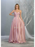 Spaghetti Straps Corset Back Long Satin Gown - May Queen MQ1678