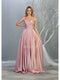 Spaghetti Straps Corset Back Long Satin Gown - May Queen MQ1678
