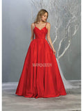 Spaghetti Straps Corset Back Long Satin Gown - May Queen MQ1678