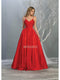 Spaghetti Straps Corset Back Long Satin Gown - May Queen MQ1678
