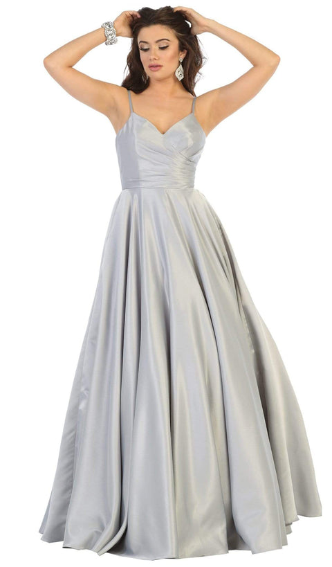 Spaghetti Straps Corset Back Long Satin Gown - May Queen MQ1678