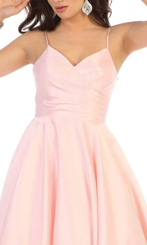 Spaghetti Straps Corset Back Long Satin Gown - May Queen MQ1678