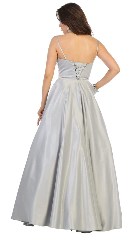 Spaghetti Straps Corset Back Long Satin Gown - May Queen MQ1678