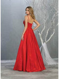 Spaghetti Straps Corset Back Long Satin Gown - May Queen MQ1678