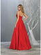Spaghetti Straps Corset Back Long Satin Gown - May Queen MQ1678