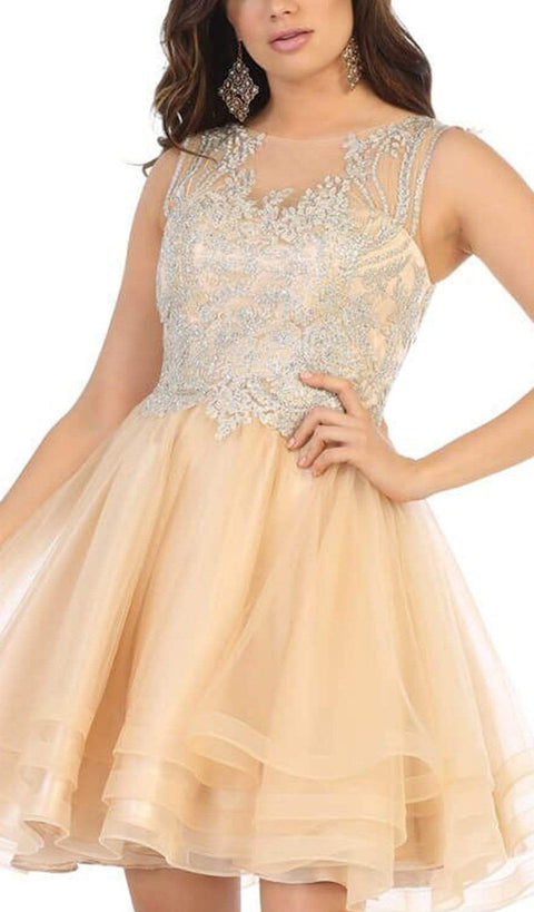 Embellished Illusion Bateau Tiered A-line Dress - May Queen MQ1681