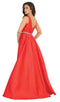 Illusion Plunging Neck Sleeveless Satin A-Line Gown - May Queen MQ1683